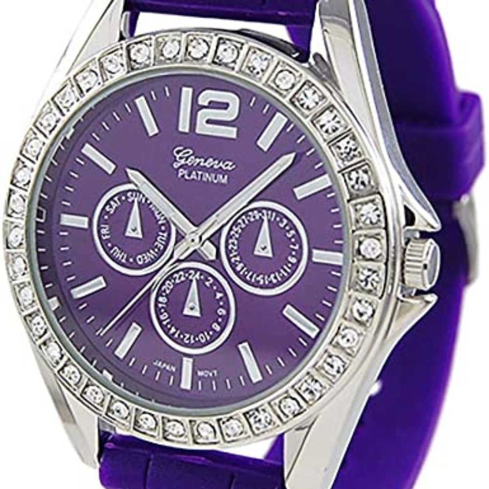 Geneva Platinum 7846 Women's Decorative Chronograph Rhinestone-accented Silicone